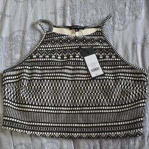 Dynamite Black and Cream Geometric Crop Top